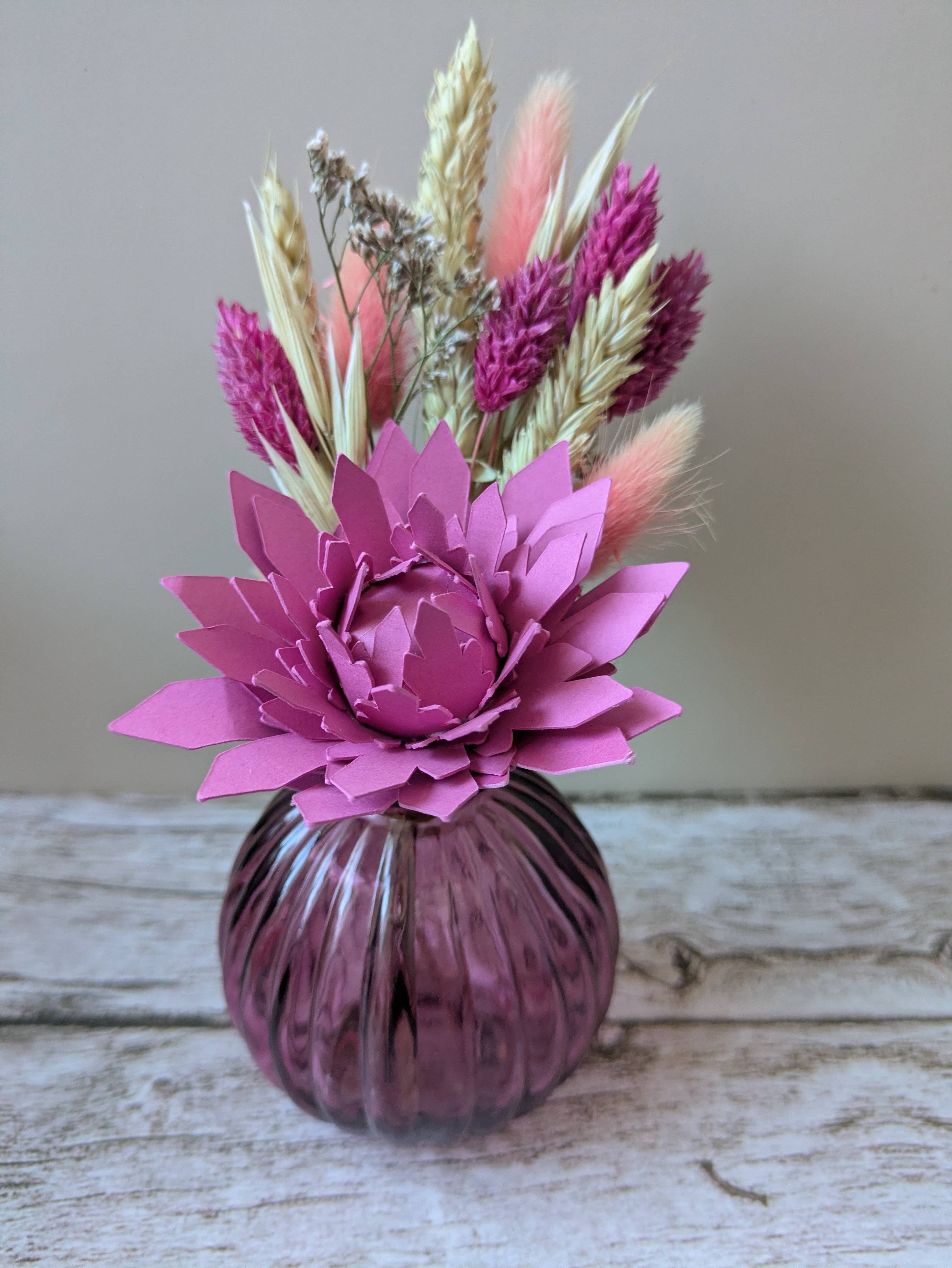Bouquet fleurs séchées et papiers pink