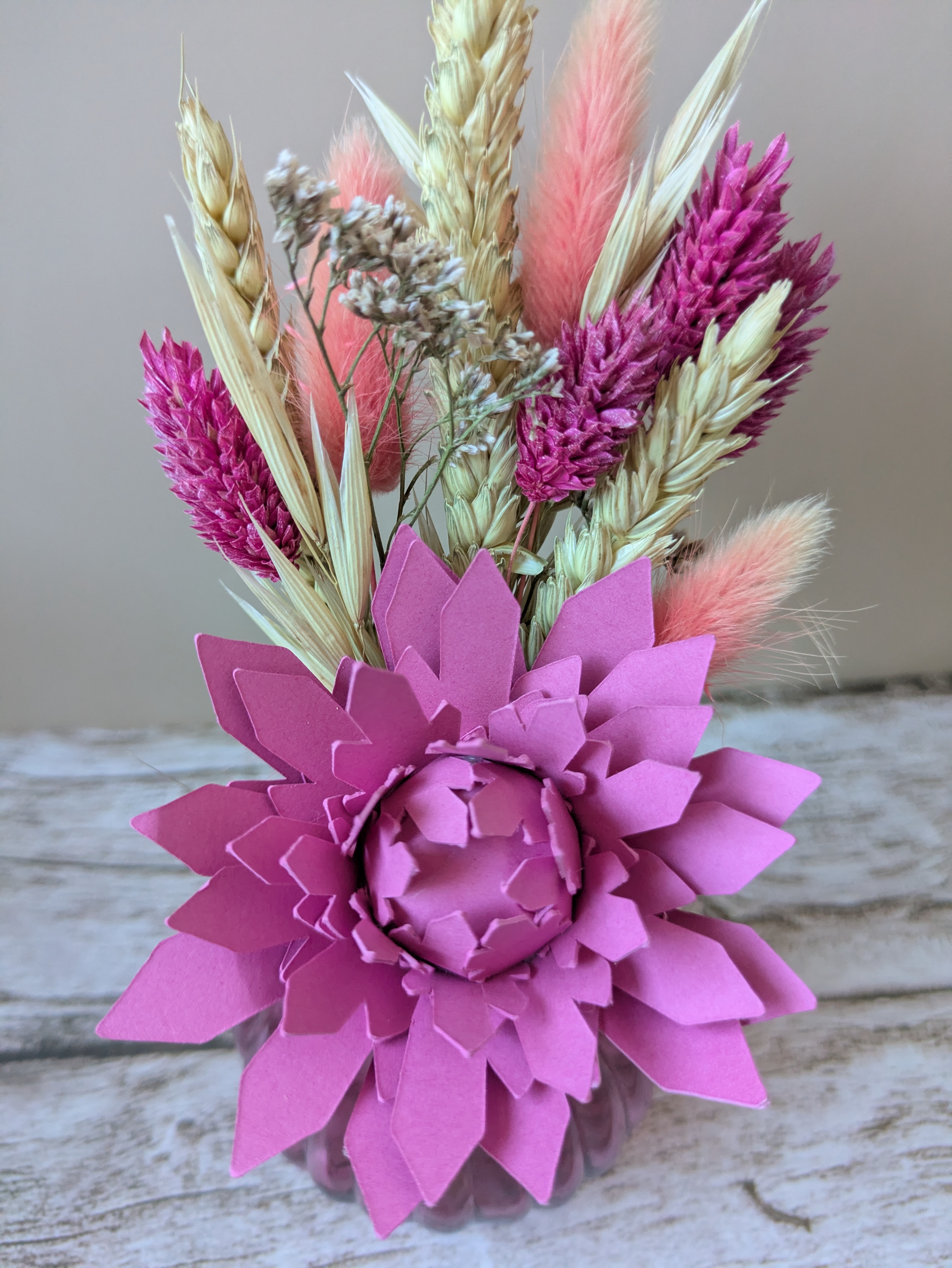Bouquet fleurs séchées et papiers pink