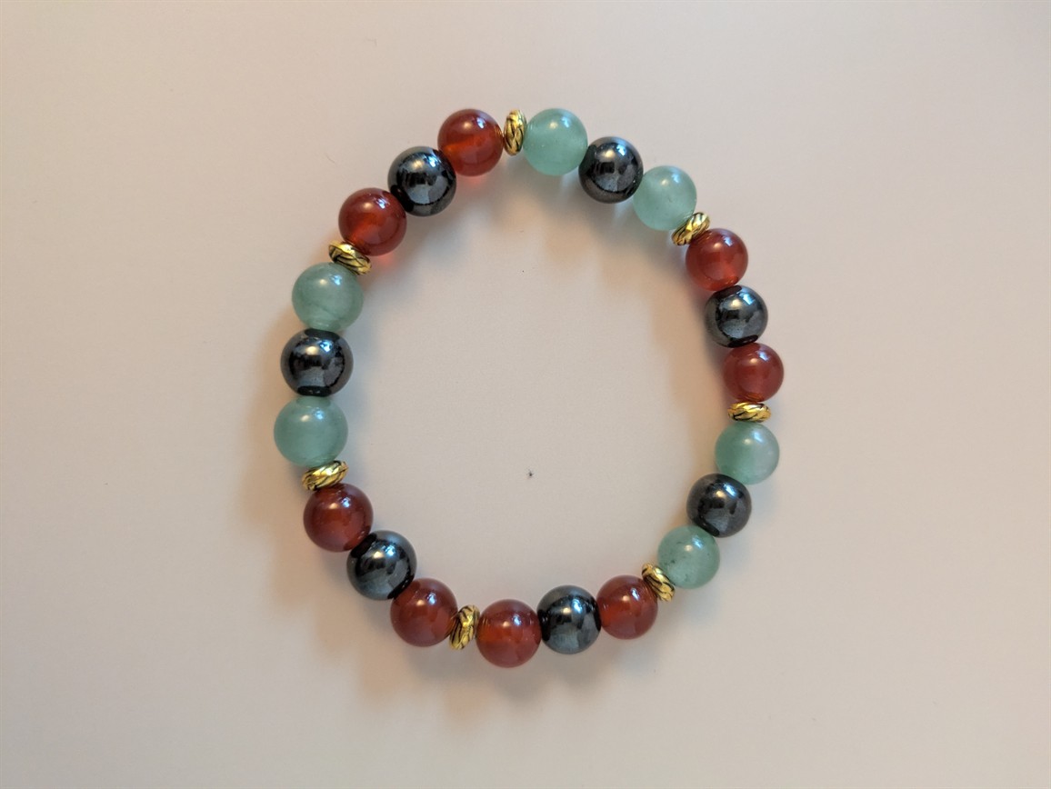 Bracelet pierres naturelles : Agate Rouge, Hématite Magnétique, Aventurine Verte