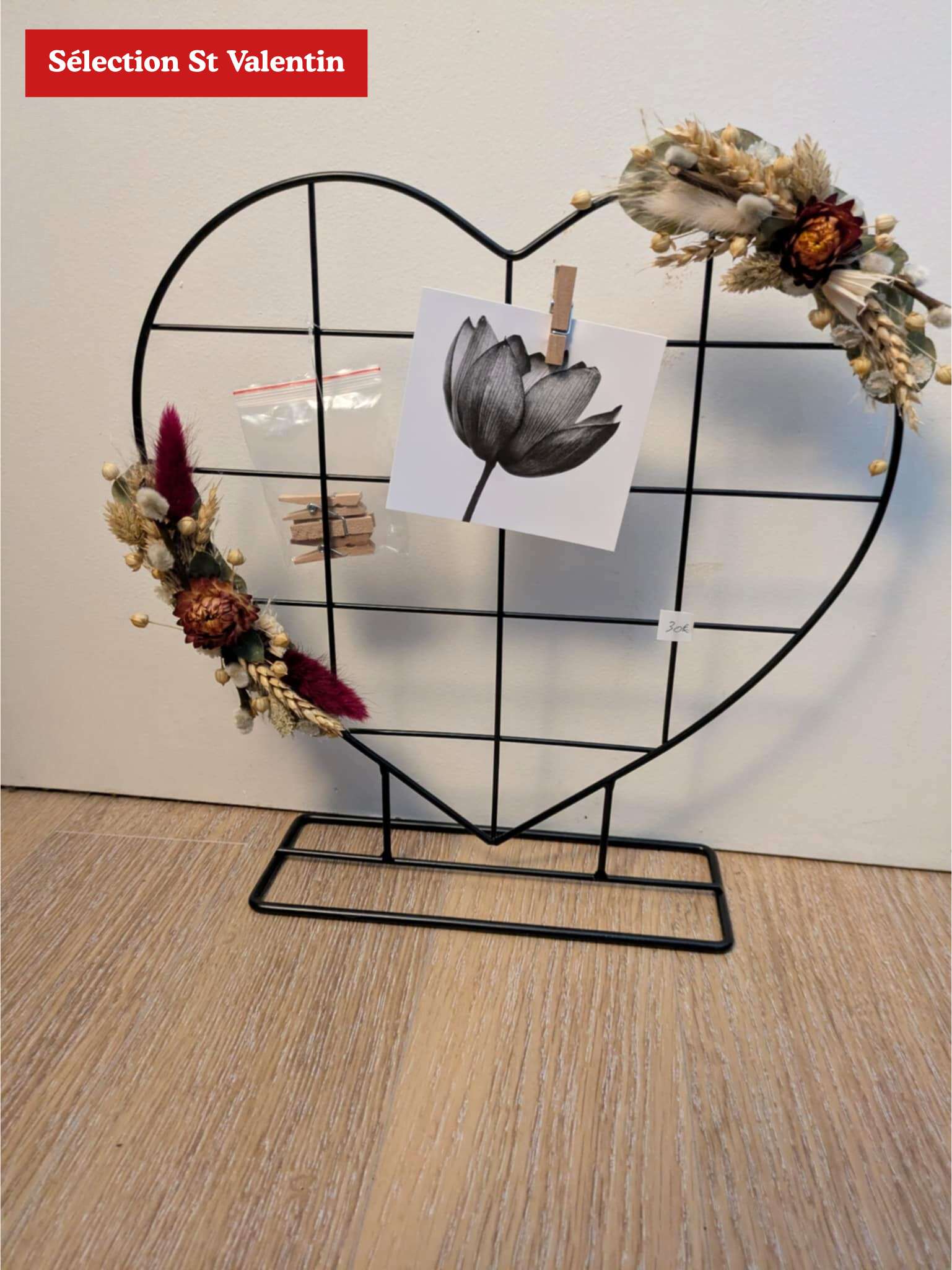 Cadre photo cœur fleurs séchées