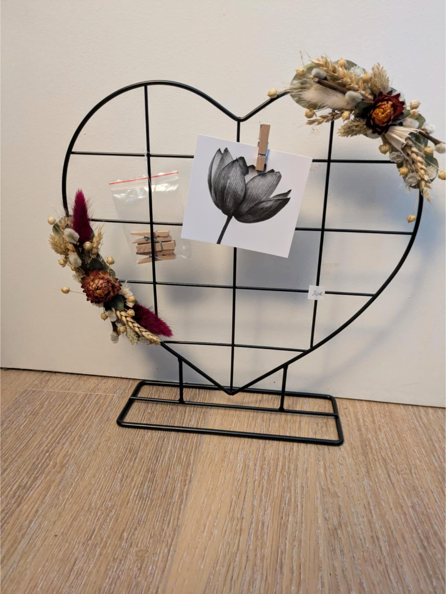 Cadre photo cœur fleurs séchées